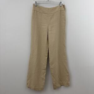 Vtg Lauren Ralph Lauren Womens 6 Petite 100% Linen Lined Beige Wide Leg Pants